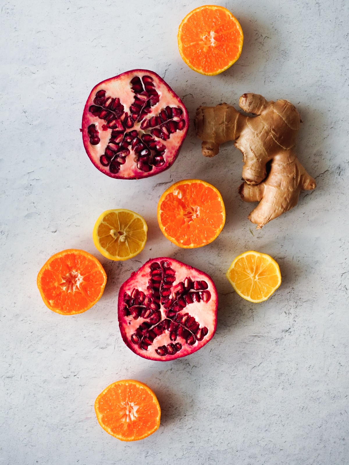 Pomegranate, orange, and lemon