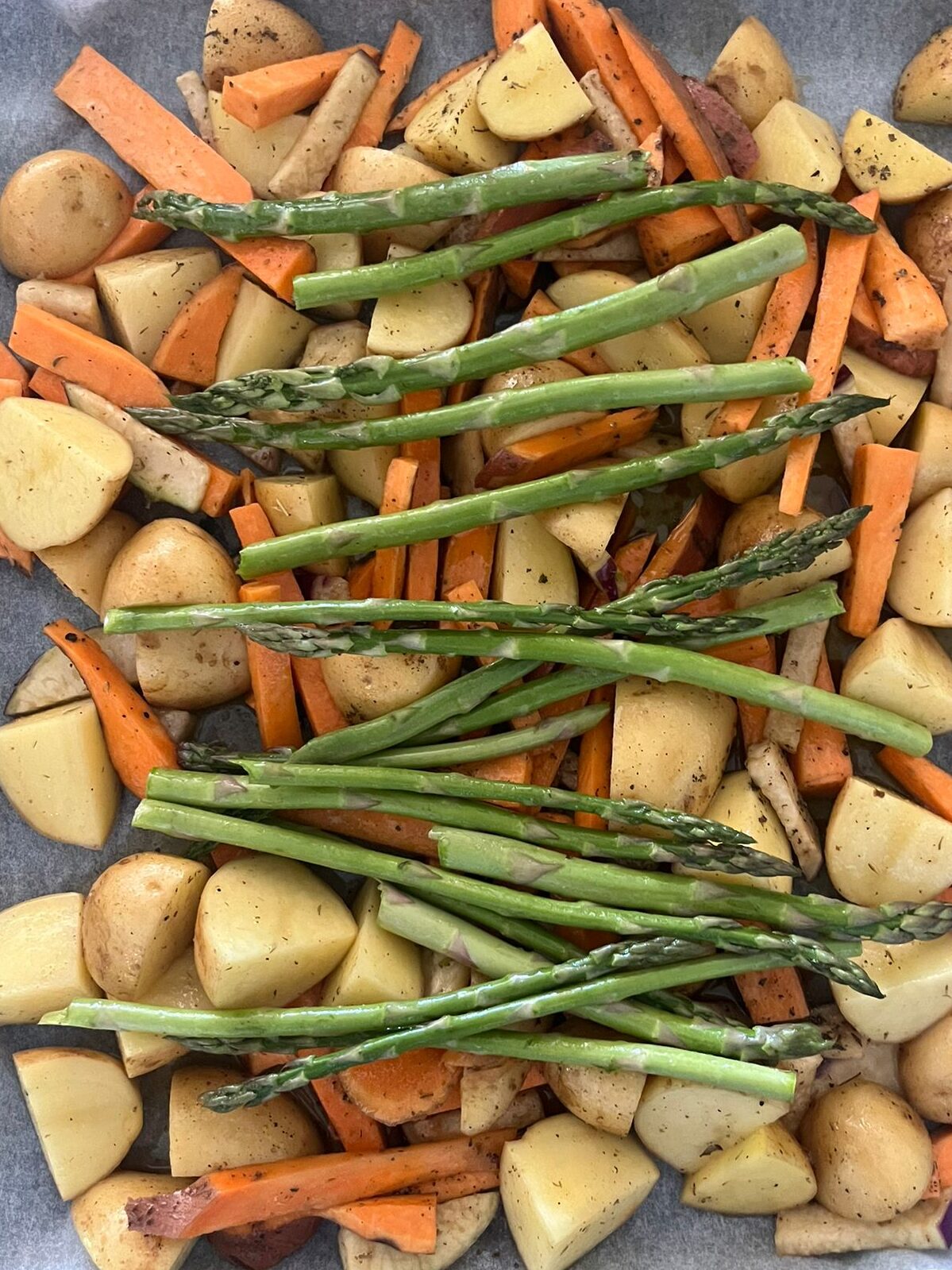 Tray of veggies pre-cooking