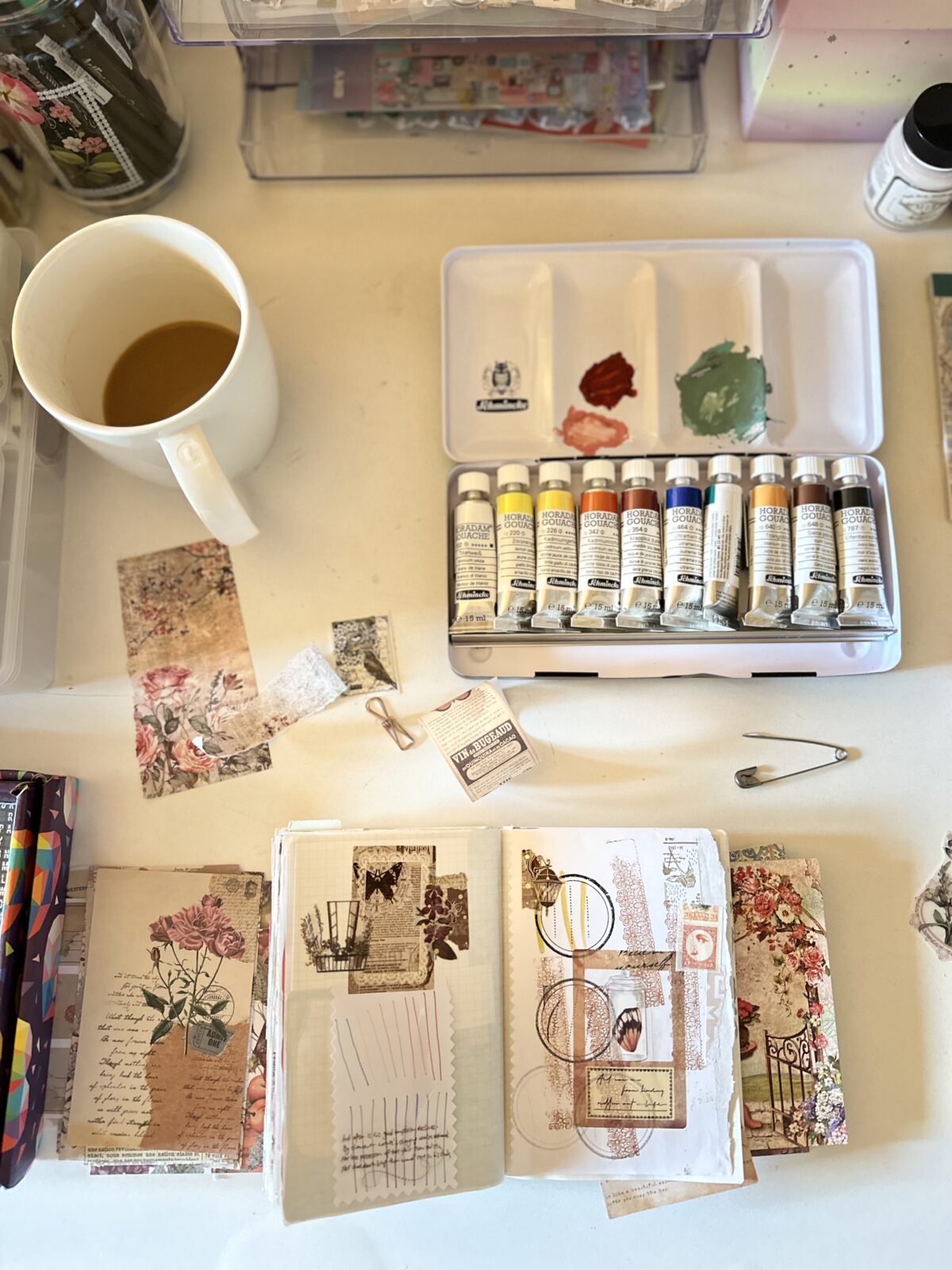 Art materials and sketchbook pages
