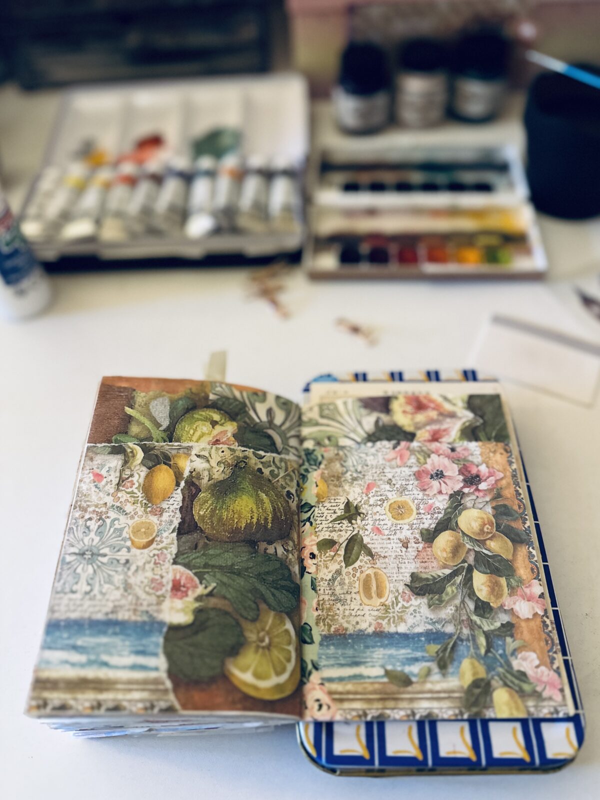 Journal page and art supplies